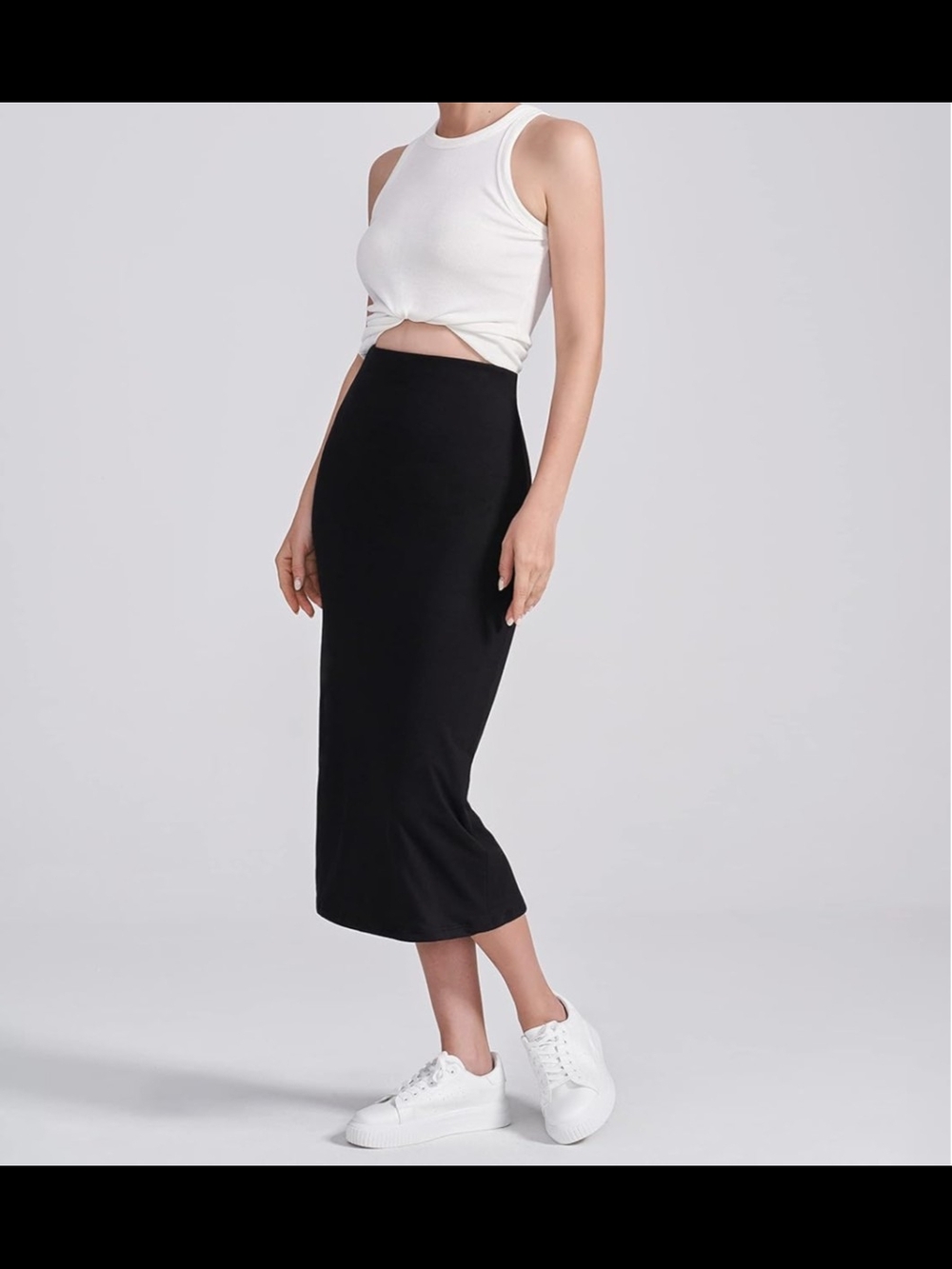 Women's Maternity Skirt Over The Belly (Midi High Waisted Solid Stretchy)